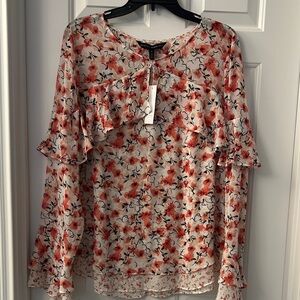 White House Black Market Floral Ruffle Blouse